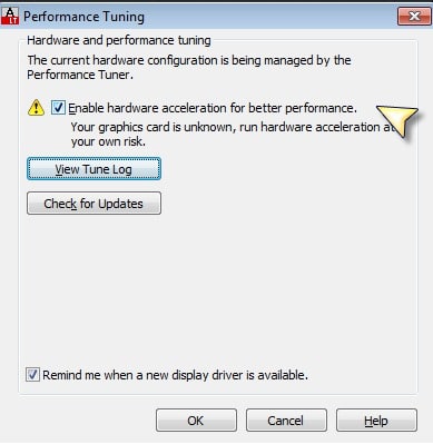 graphics performance dialoge box autocad for mac